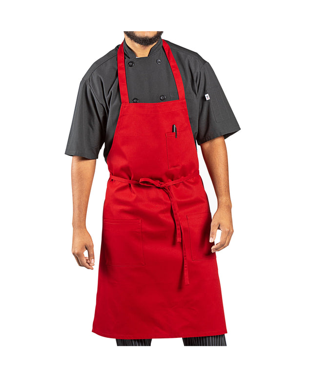 Tạp dề yếm vải twill poly-cotton có thể tùy chỉnh Uncommon Chef 3004 đỏ, 3 túi