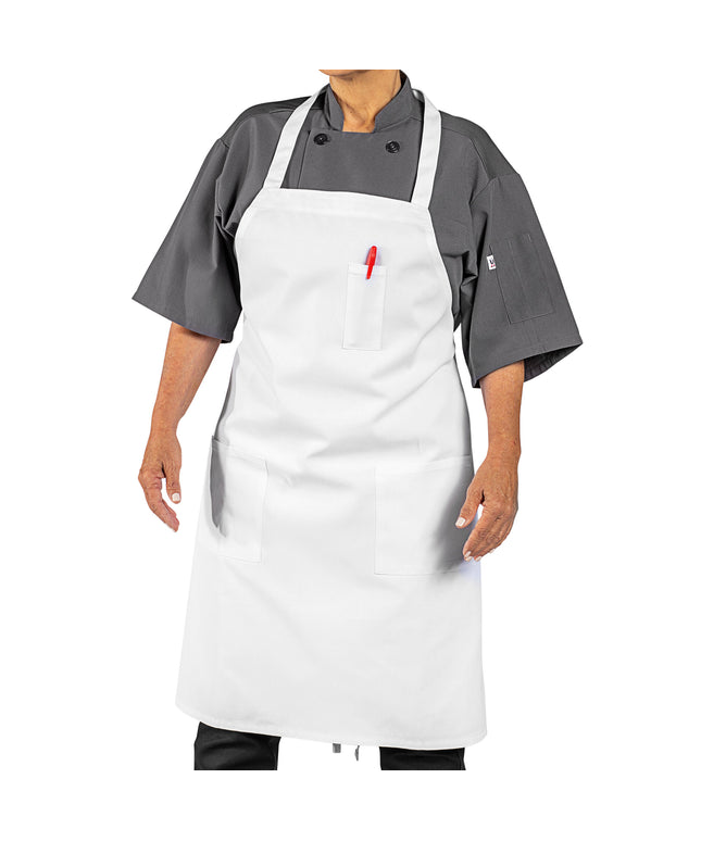 Tạp dề yếm vải twill poly-cotton có thể tùy chỉnh Uncommon Chef 3004 trắng, 3 túi