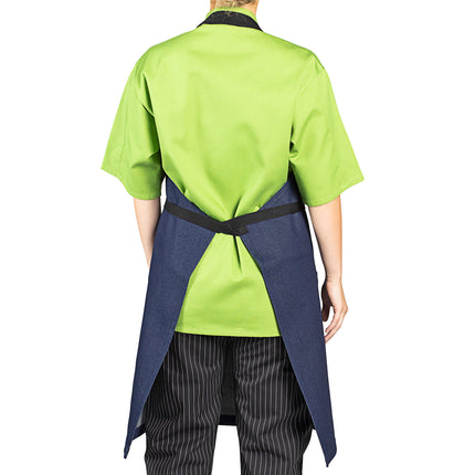 Tạp dề yếm vải denim 100% cotton có thể tùy chỉnh Uncommon Chef 3104 Rebel xanh indigo, dây viền đen và 3 túi