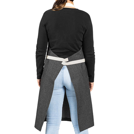 Tạp dề yếm vải denim 100% cotton có thể tùy chỉnh Uncommon Chef 3104 Rebel sọc nhỏ, dây viền tự nhiên và 3 túi