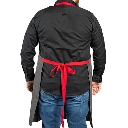 Tạp dề yếm vải twill poly-cotton có thể tùy chỉnh Uncommon Chef 3104 Rebel twill vỡ cổ điển, dây viền đỏ và 3 túi