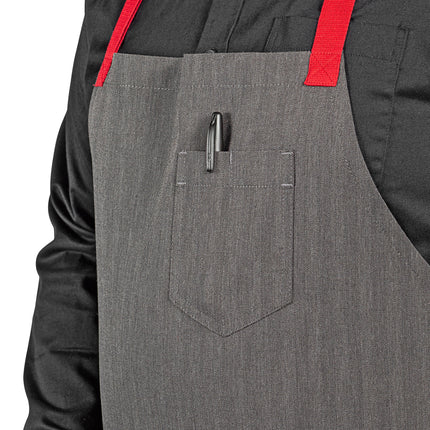 Tạp dề yếm vải twill poly-cotton có thể tùy chỉnh Uncommon Chef 3104 Rebel twill vỡ cổ điển, dây viền đỏ và 3 túi