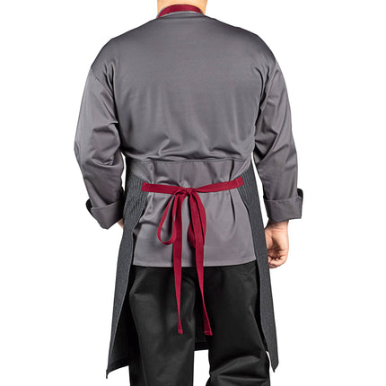 Tạp dề yếm vải denim 100% cotton có thể tùy chỉnh Uncommon Chef 3104 Rebel sọc nhỏ, dây viền đỏ mận và 3 túi