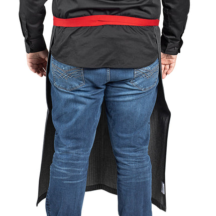 Tạp dề bistro vải denim 100% cotton có thể tùy chỉnh Uncommon Chef 3105 King Pin sọc nhỏ, dây viền đỏ và 1 túi