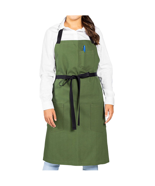 Tạp dề yếm vải canvas 100% cotton có thể tùy chỉnh Uncommon Chef 3116 Aura xanh lá biển, dây viền đen và 3 túi