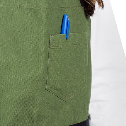 Tạp dề yếm vải canvas 100% cotton có thể tùy chỉnh Uncommon Chef 3116 Aura xanh lá biển, dây viền đen và 3 túi