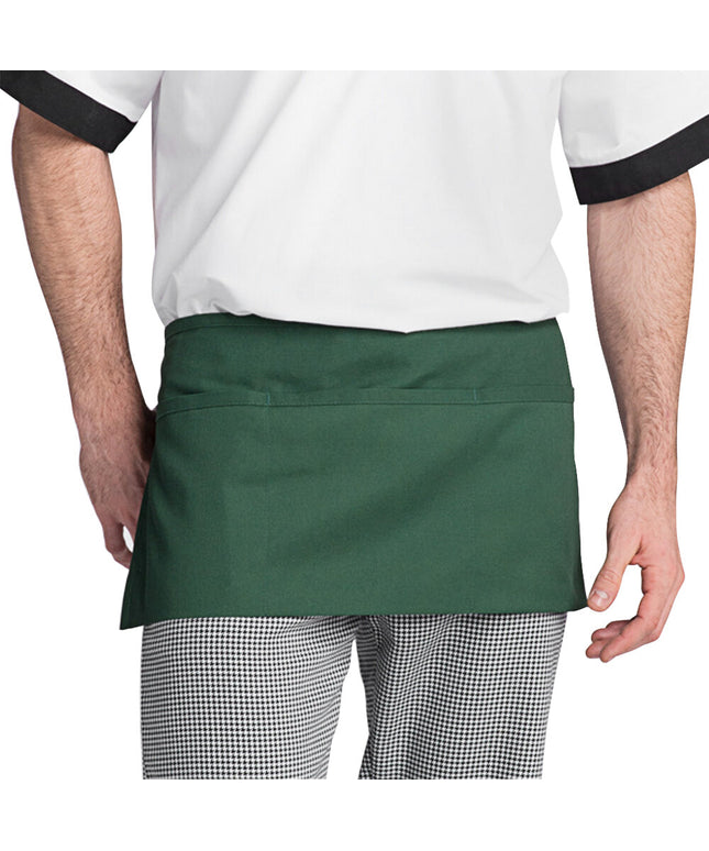 Tạp dề nửa thân vải poly-cotton có thể tùy chỉnh Uncommon Chef 3067 xanh lá đậm, 3 túi