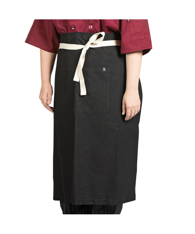 Tạp dề bistro vải canvas 100% cotton có thể tùy chỉnh Uncommon Chef 3119 Marvel đen, dây viền tự nhiên và 1 túi