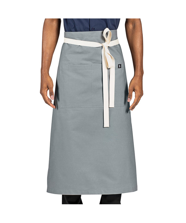 Tạp dề bistro vải canvas 100% cotton có thể tùy chỉnh Uncommon Chef 3119 Marvel xám, dây viền tự nhiên và 1 túi