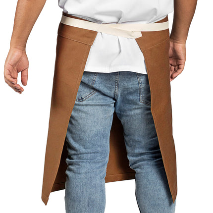 Tạp dề nửa thân vải canvas 100% cotton có thể tùy chỉnh Uncommon Chef 3117 Moxie nâu óc chó, dây viền tự nhiên và 3 túi