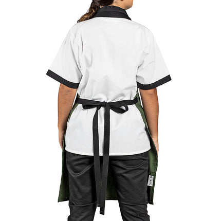 Tạp dề yếm vải poly-cotton có thể tùy chỉnh Uncommon Chef 3128 Surge xanh lá biển, dây viền đen và 3 túi
