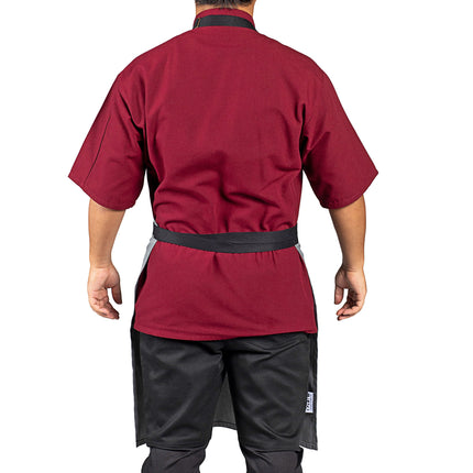 Tạp dề yếm vải poly-cotton có thể tùy chỉnh Uncommon Chef 3128 Surge xám, dây viền đen và 3 túi