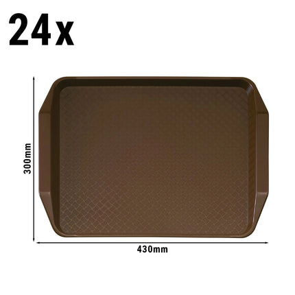 (24 pieces) CAMBRO | Fast Food Tray – Rectangular – Raised Edge with Handles – 430×300 mm – Brown