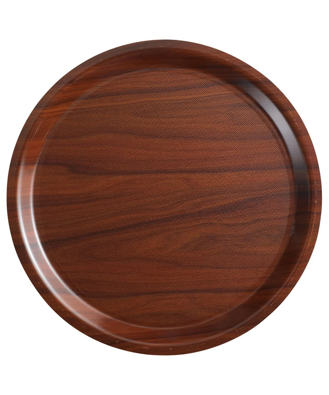 (24 pieces) CAMBRO | MYKONOS Round Serving Tray – Non‑Slip, Walnut Wood‑Effect – Ø 430 mm