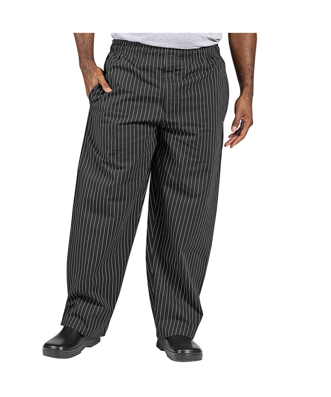 Quần bếp Uncommon Chef 4003 unisex đen / trắng Pinstripe tùy chỉnh Yarn-Dyed - 2XL