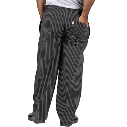 Quần bếp Uncommon Chef 4003 unisex đen / trắng Pinstripe tùy chỉnh Yarn-Dyed - 2XL