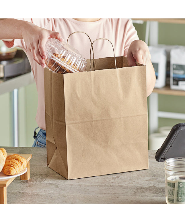Túi đựng bánh Duro 25,4 cm x 17,1 cm x 30,5 cm Bistro tự nhiên kraft Paper Shopping Bag với Handles - Bó 250 cái