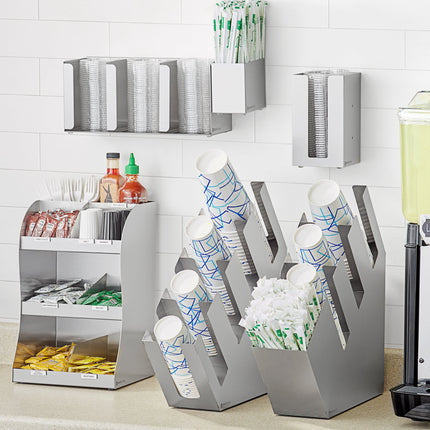 Trụ đựng ly / nắp ly / ống hút nghiêng 4 ngăn để bàn bằng thép không gỉ ServSense