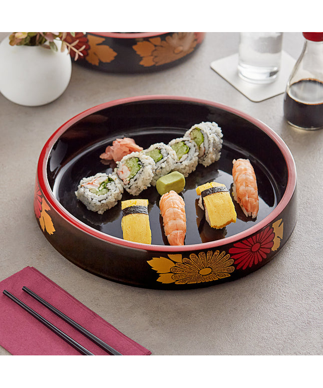 Khay sushi decal hoa Emperor's Select 30 cm màu đen viền đỏ
