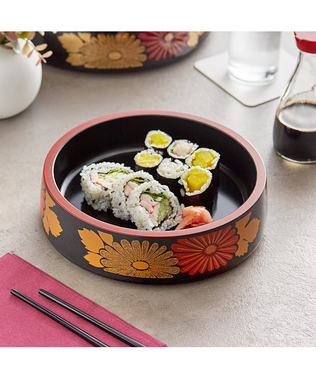 Khay sushi họa tiết hoa đen viền đỏ Emperor's Select 22 cm