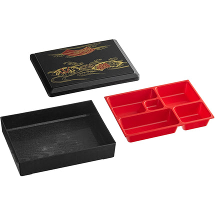 Hộp bento 5 ngăn Emperor's Select 27 x 20 cm màu đen kèm khay đỏ tháo rời và nắp