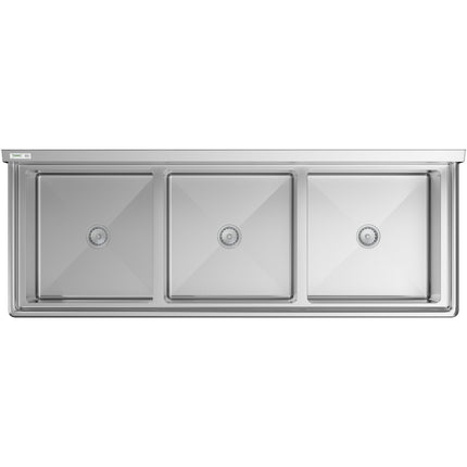 Bồn rửa 3 ngăn thương mại Regency 206 cm chân thép mạ kẽm