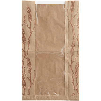 Túi giấy kraft đựng bánh mì có cửa sổ in họa tiết lúa mì Choice 22 x 8 x 36 cm - Thùng 1.000 cái