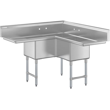 Bồn rửa góc thương mại ba khoang Steelton 145 cm kèm hai bàn ráo 46 cm