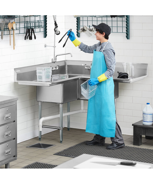 Bồn rửa góc thương mại ba khoang Steelton 145 cm kèm hai bàn ráo 46 cm