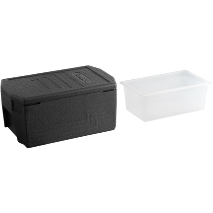 Thùng giữ nhiệt EPP nạp trên tay cầm lớn Cambro Cam GoBox full-size sâu 20 cm kèm khay trong mờ và nắp đậy