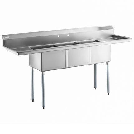 Chậu rửa 3 hộc thương mại Steelton 229 cm kèm 2 bàn ráo 46 cm và lòng chậu 46 x 46 x 30 cm