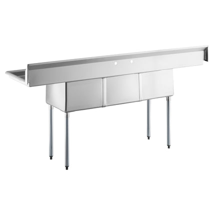 Chậu rửa 3 hộc thương mại Steelton 229 cm kèm 2 bàn ráo 46 cm và lòng chậu 46 x 46 x 30 cm