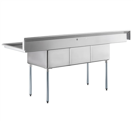 Bồn rửa công nghiệp ba ngăn thép không gỉ Steelton 229 cm kèm hai mặt ráo 46 cm
