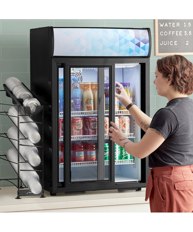 Tủ mát trưng bày để bàn màu đen Avantco CSM-4-HC cửa trượt kèm bảng quảng cáo