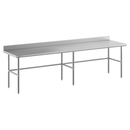 Bàn thao tác đáy hở thép không gỉ Regency Spec Line Easy Attach 76 x 305 cm dày 14-gauge, có thành chắn sau 10 cm