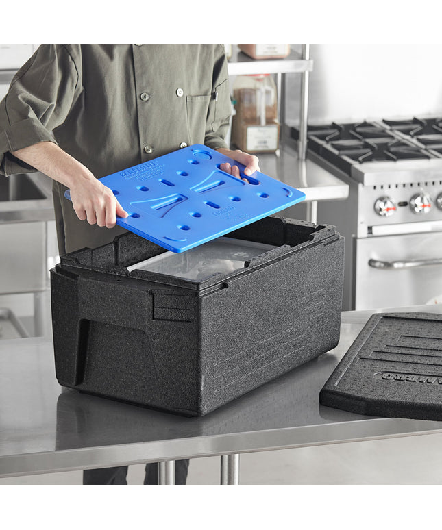 Thùng giữ nhiệt EPP nạp trên tay cầm lớn Cambro Cam GoBox full-size sâu 20 cm kèm Camchiller và khay lót