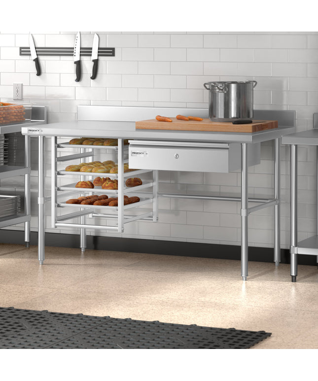 Bàn thao tác công nghiệp thép không gỉ đế mở kèm gờ chắn 10 cm Regency Spec Line Easy Attach 76 x 152 cm 14 gauge