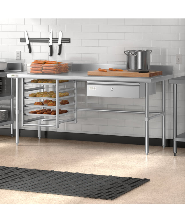 Bàn thao tác chân hở inox Regency Spec Line 76 x 183 cm dày 14-gauge có tấm chắn 10 cm