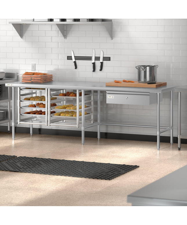 Bàn thao tác inox chân hở 304 gauge 14 Regency Spec Line Easy Attach 76 x 244 cm