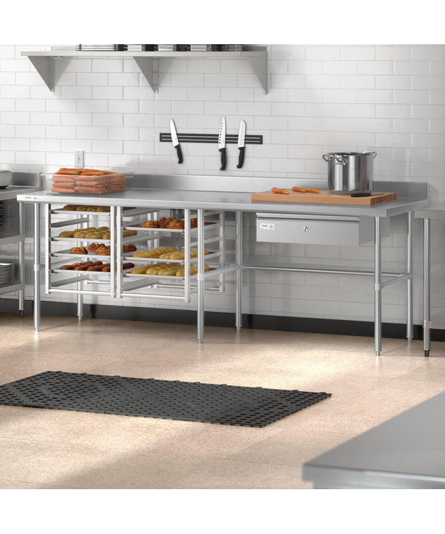 Bàn thao tác inox chân hở Regency Spec Line Easy Attach 76,2 cm x 243,8 cm 14-Gauge inox công nghiệp Open chân đế bàn th