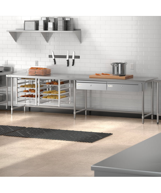 Bàn thao tác inox chân hở Regency Spec Line Easy Attach 76,2 cm x 304,8 cm 14-Gauge inox công nghiệp Open chân đế bàn th