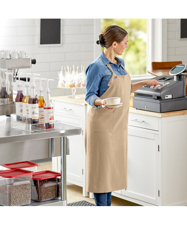 Tạp dề yếm 3 túi vải lanh điều chỉnh màu tự nhiên Acopa Ashville 86,4 x 76,2 cm