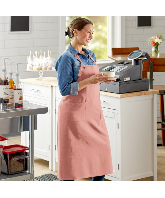 Tạp dề yếm 3 túi vải lanh điều chỉnh màu hồng tím Acopa Ashville 86,4 x 76,2 cm