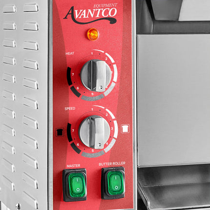 Máy nướng bánh mì kẹp băng chuyền tiếp xúc đứng Avantco BT18A - 120V, 1600W