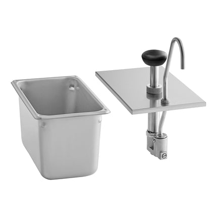 Bình phân phối gia vị dạng bơm ServSense inox 12 ml kèm khay hotel pan cỡ 1/4 Vigor