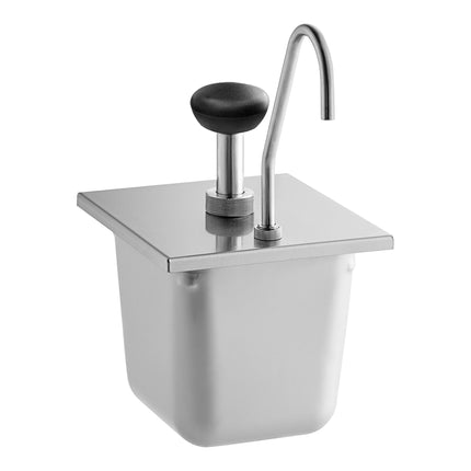 Bình phân phối gia vị dạng bơm ServSense inox 12 ml kèm khay hotel pan cỡ 1/6 Vigor