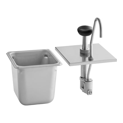 Bình phân phối gia vị dạng bơm ServSense inox 12 ml kèm khay hotel pan cỡ 1/6 Vigor