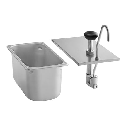 Bình phân phối gia vị dạng bơm ServSense inox 12 ml kèm khay hotel pan cỡ 1/3 Vigor