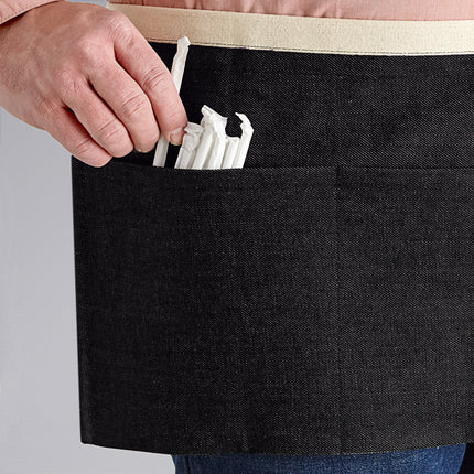 Tạp dề nửa thân vải denim Acopa Kennett đen, 3 túi và dây viền tự nhiên