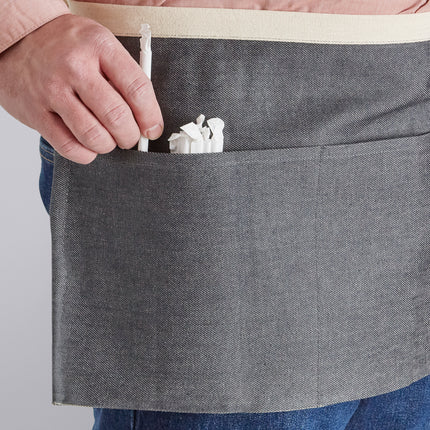 Tạp dề nửa thân vải denim Acopa Kennett xám, 3 túi và dây viền tự nhiên